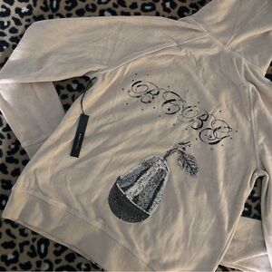 **BRAND NEW** BCBG Cream Velour Bling Rhinestone Zip Up Hoodie
